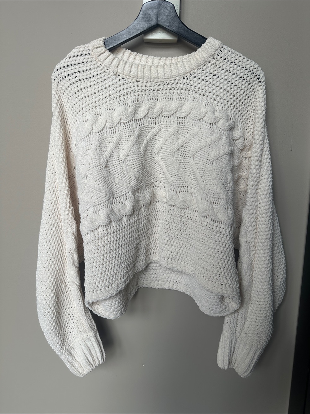 Garage Women's Cable Knit Scoop Neck Sweater in Cream